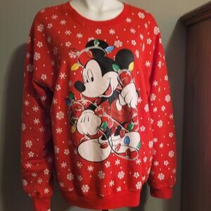 Disney Mickey Mouse Red Light Up Christmas Holiday Sweatshirt XL Snowflake